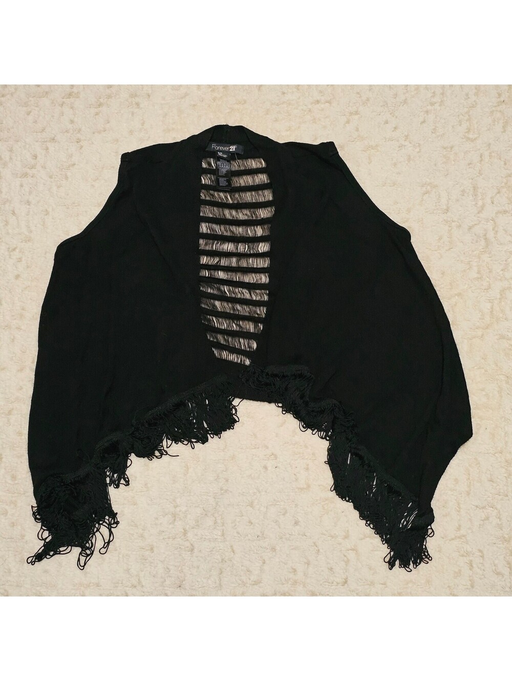 Forever21 Black Open Front Cardigan Vest Fringe S